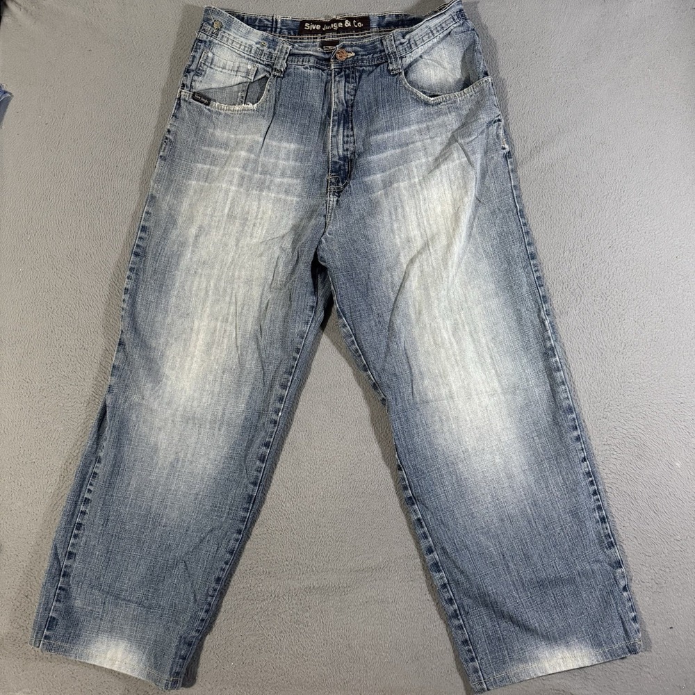 Vintage 5ive Jungle &‎ Co. Jeans Mens 38 Faded Blue Denim Wide Leg Skater.